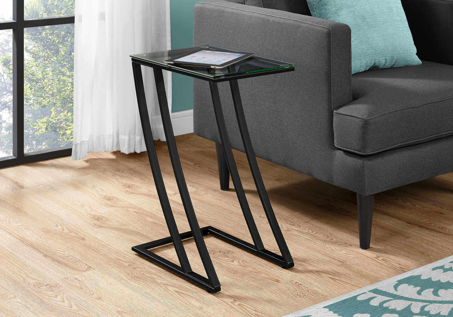 Accent Table - Black Metal with Tempered Glass