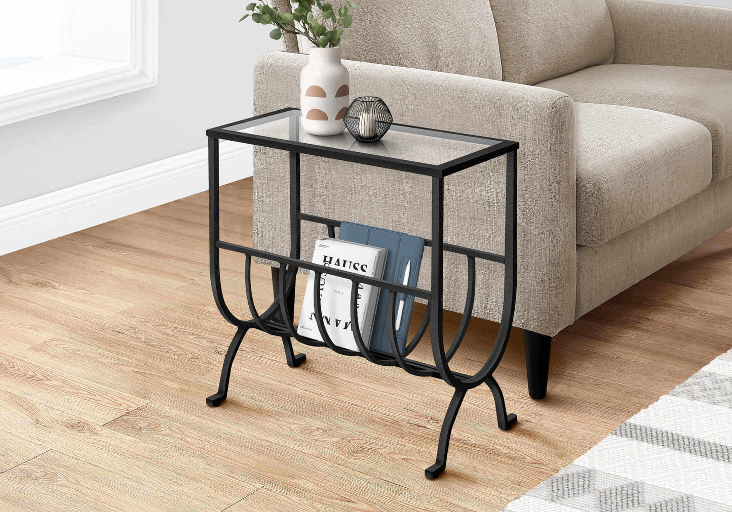 Accent Table - Black Metal with Tempered Glass