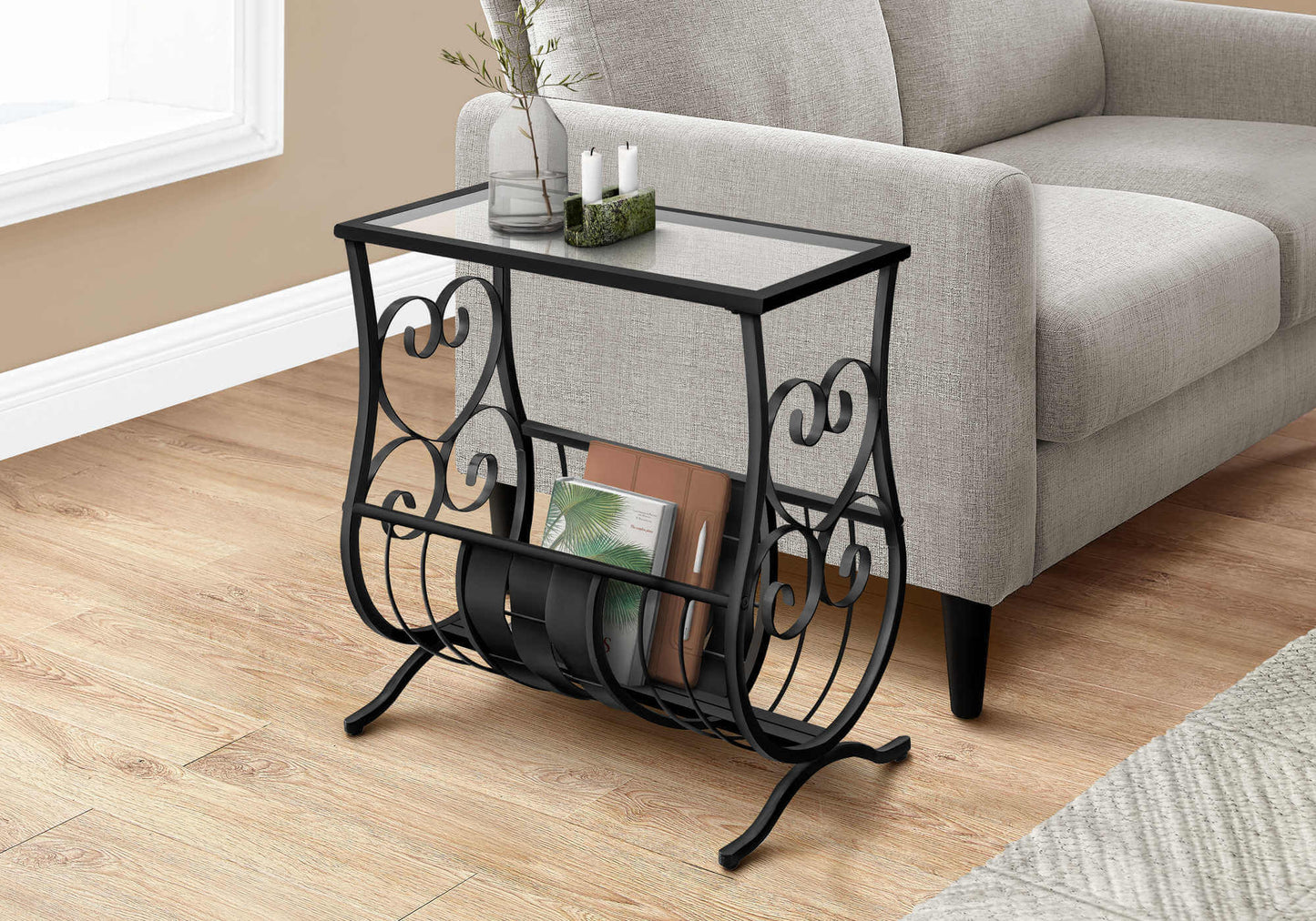 Monarch Specialties - Traditional Magazine End Table with Glass Top - I 3314