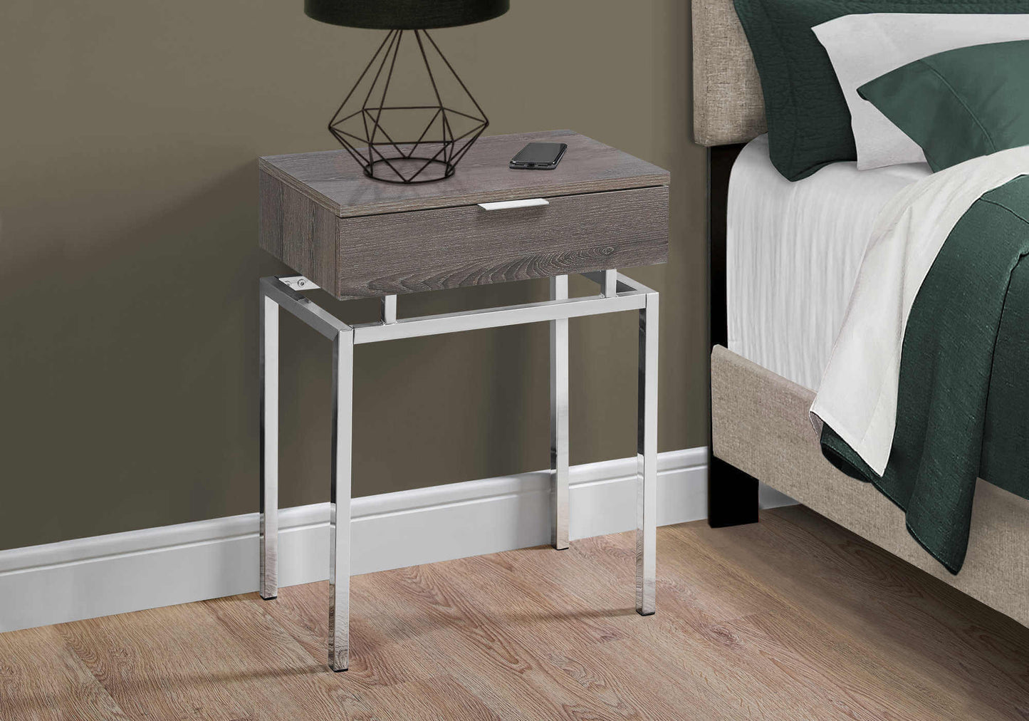 Monarch Specialties - Modern 24"H Nightstand in Dark Taupe- Finish on Chrome Frame - I 3465