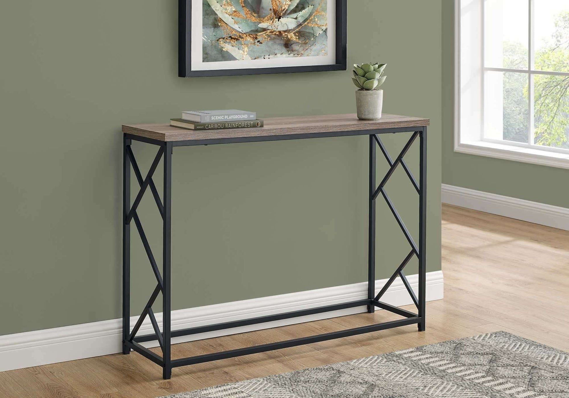 Monarch Specialties - 44"L Black Metal Bedroom Accent Console Table with Laminate Tabletop - I 3533