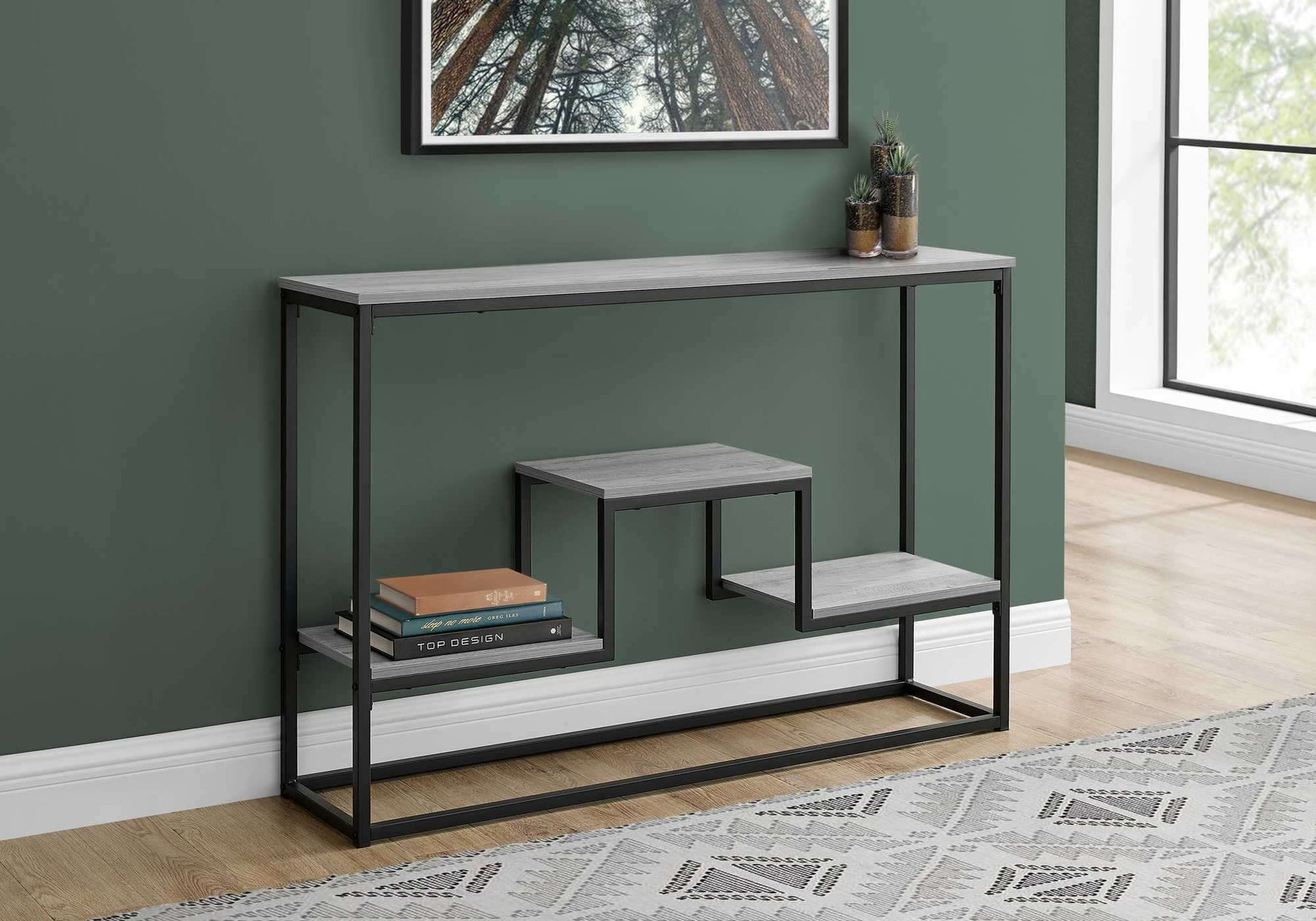 Monarch Specialties - 48"L 3-Tier Black Metal Bedroom Accent Console Table with Laminate Top - I 3580
