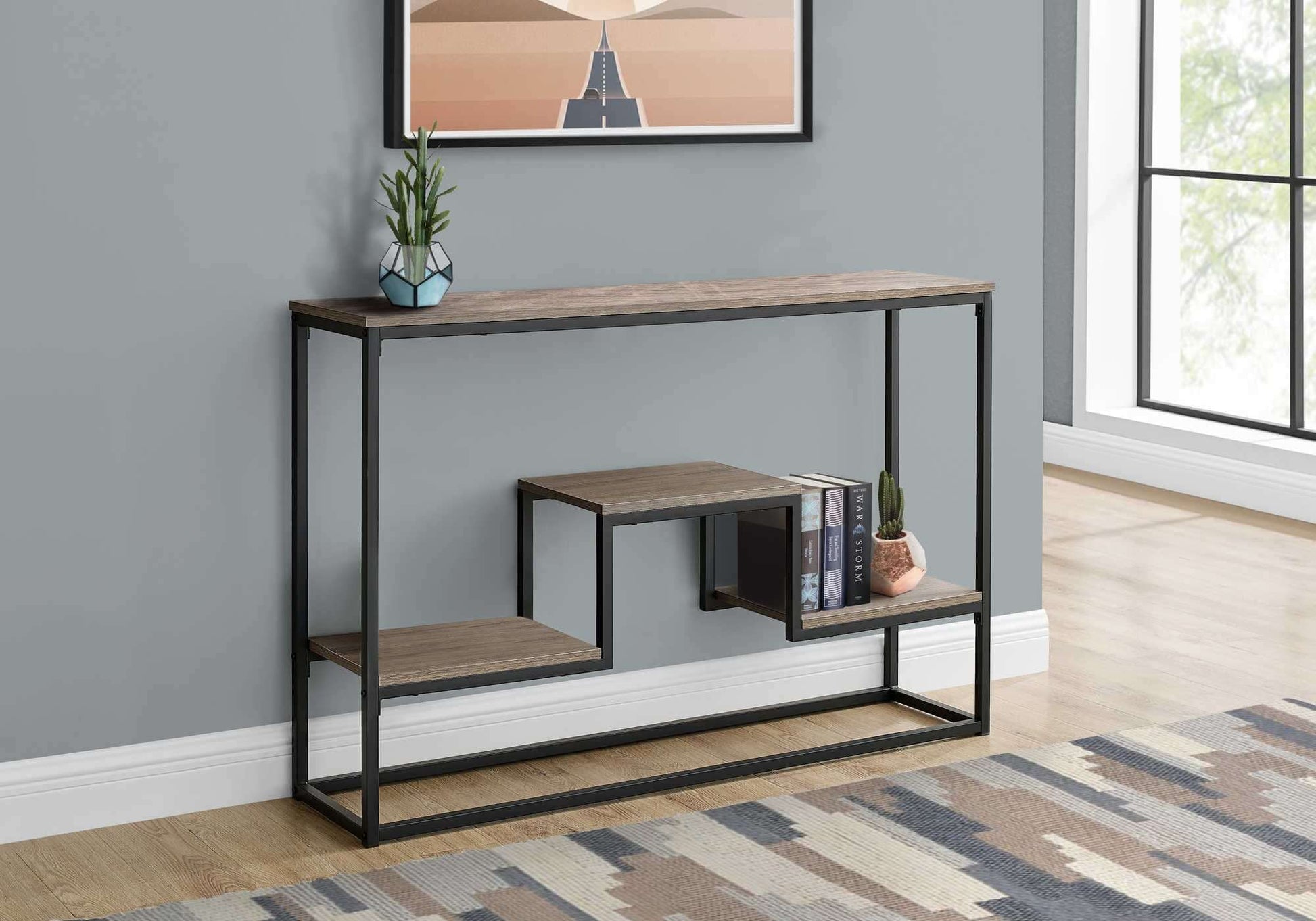 Monarch Specialties - 48"L 3-Tier Black Metal Bedroom Accent Console Table with Laminate Top - I 3581