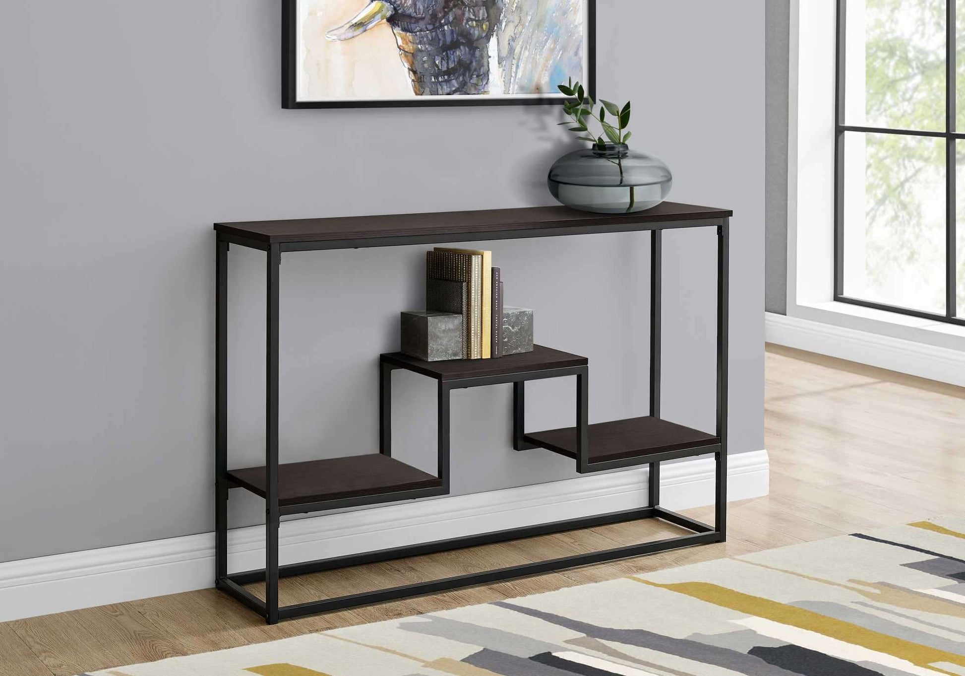 Monarch Specialties - 48"L 3-Tier Black Metal Bedroom Accent Console Table with Laminate Top - I 3582