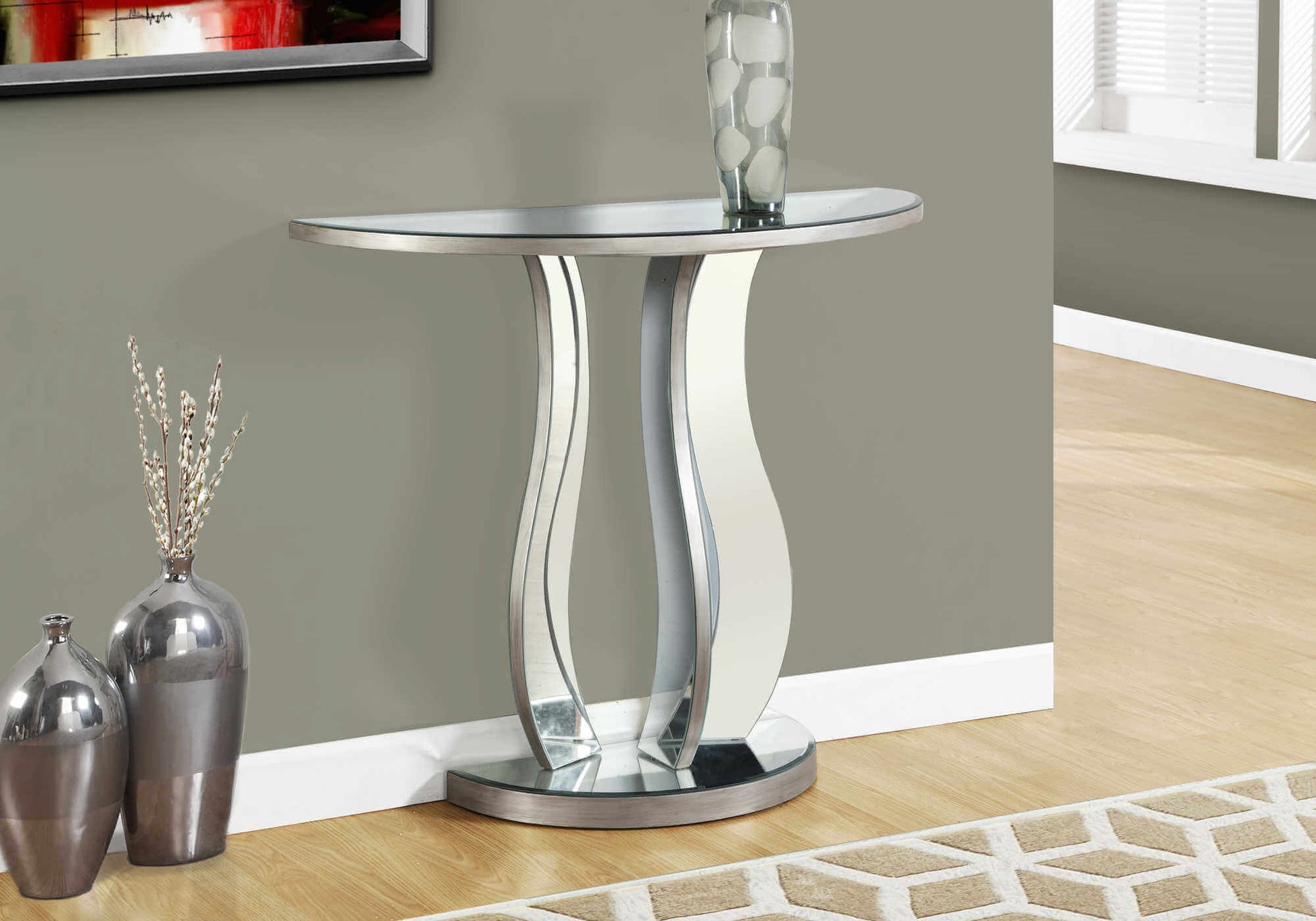 Accent Table - 36"L / Brushed Silver / Mirror