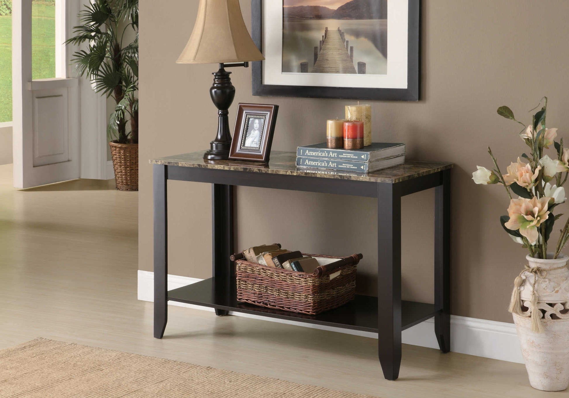 Monarch Specialties - 44"L Faux Marble Bedroom Accent Console Table with Cappuccino Finish - I 7983S