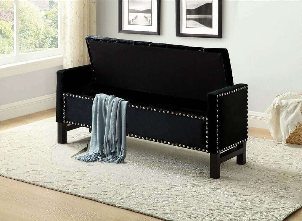 IF-6401 Black Velvet Storage Bench