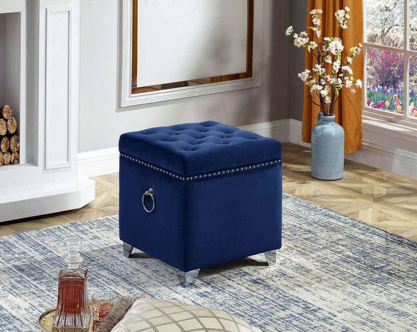 IF 6297 Blue Velvet Storage Ottoman