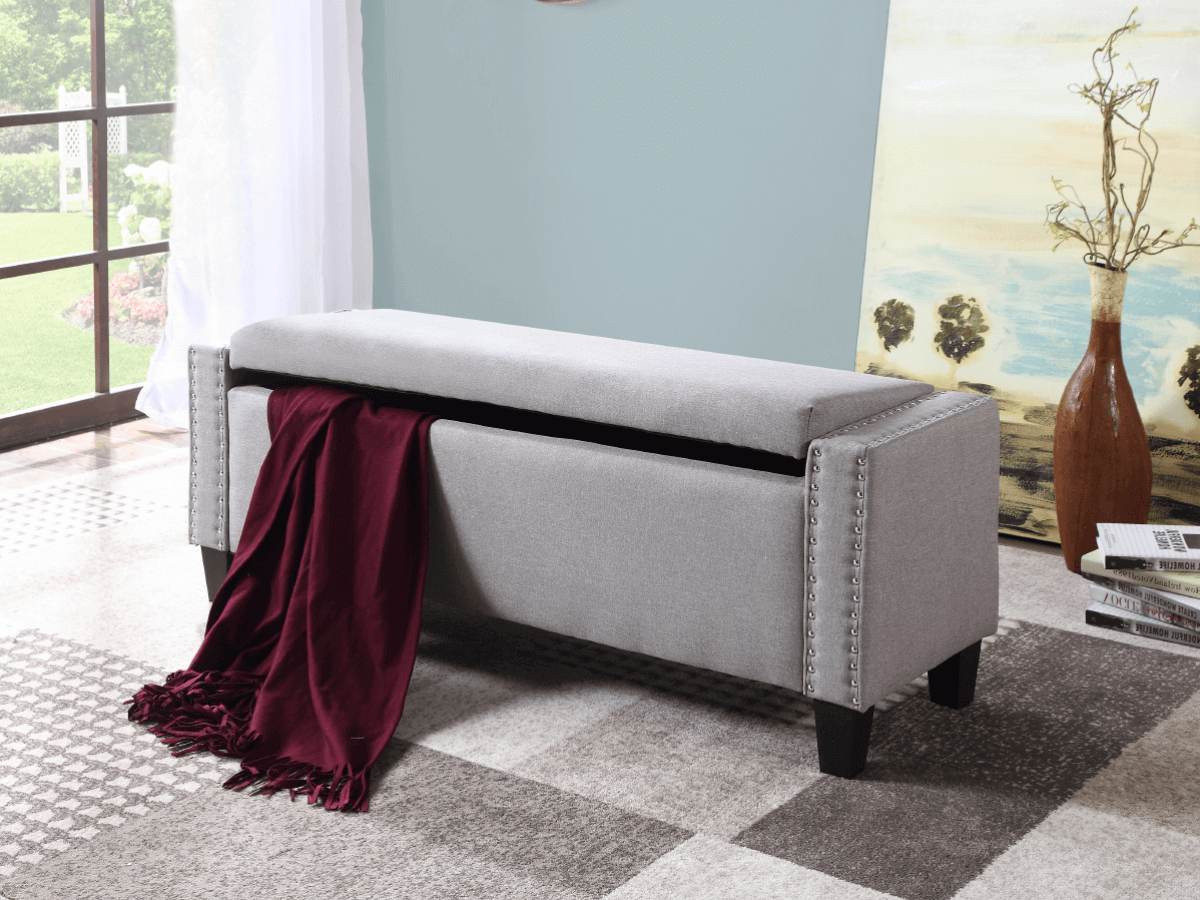 IF 6250 Light Grey Storage Bench with Nail Heads