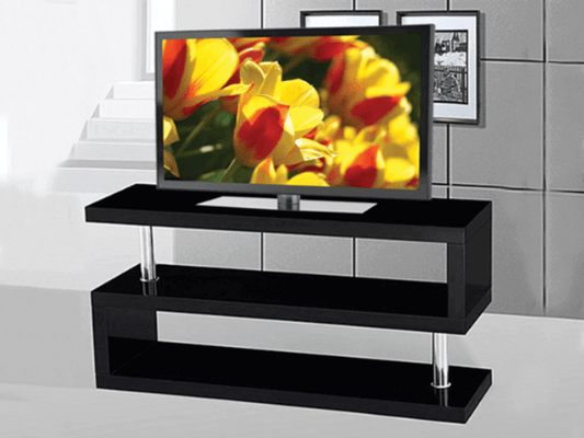 IF 5015B Glossy Black TV Stand with Chrome Accents