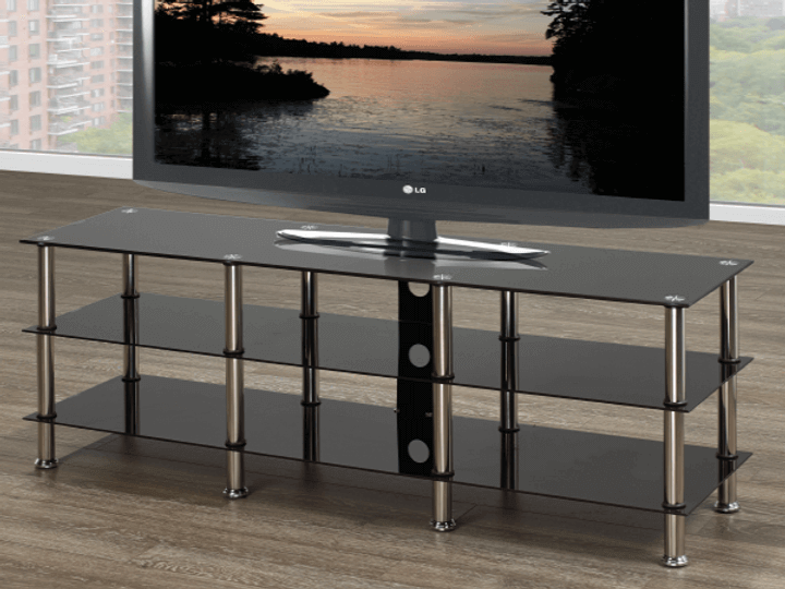 International Furniture Distribution Centre - Black Tempered Glass TV Stand with Chrome Legs - IF 5004