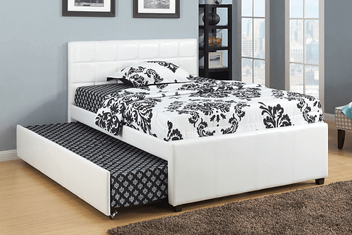 IF 124 White PU Bed with Tufting Details and Pull-Out Trundle