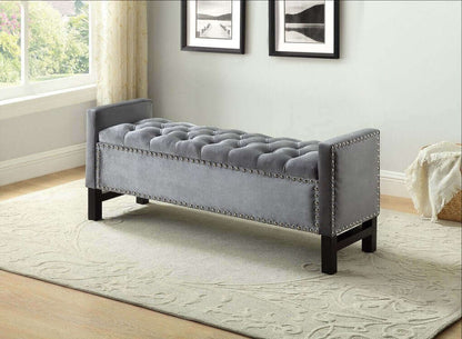 IF 6400 Grey Velvet Storage Bench with Chrome Nailhead Details