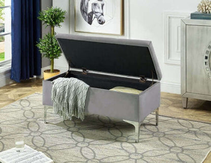 IF 6255 Grey Velvet Storage Bench with Chrome Legs