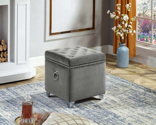 IF 6295 Grey Velvet Square Storage Ottoman