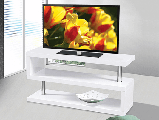 IF 5015W Glossy White TV Stand with Chrome Accents