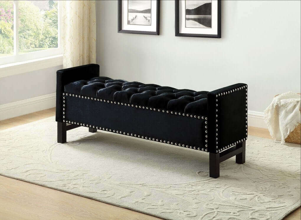 IF-6401 Black Velvet Storage Bench