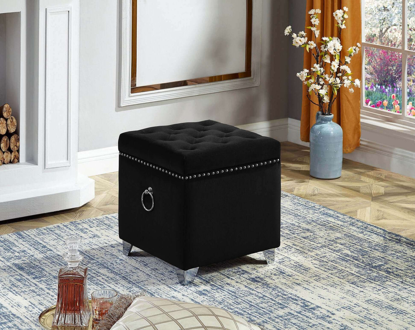 IF 6296 Black Velvet Storage Ottoman